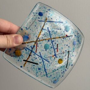 5x5" Millefiori Fused Murano Glass Trinket Dish Memphis Vintage Post Modern